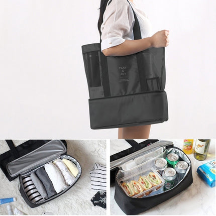 Portable Double Layer Mesh Sport Duffel Beach Picnic Shoulder Storage Bag Handbag(Black)-garmade.com
