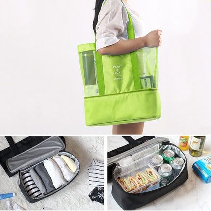 Portable Double Layer Mesh Sport Duffel Beach Picnic Shoulder Storage Bag Handbag(Green)-garmade.com