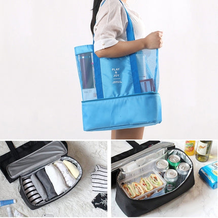 Portable Double Layer Mesh Sport Duffel Beach Picnic Shoulder Storage Bag Handbag(Blue)-garmade.com