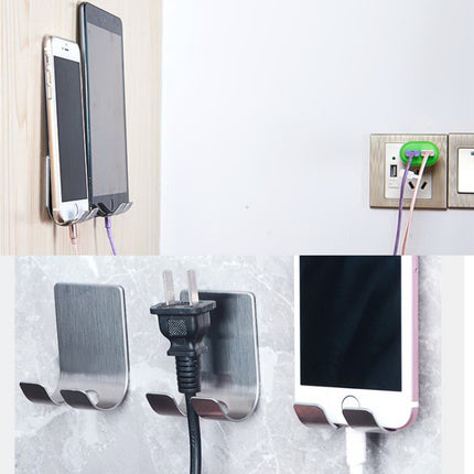 Stainless Steel Plug Power Cord Hook Bathroom Non-perforated Storage Rack, Size: 61x45mm-garmade.com