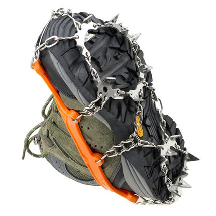 One Pair 19 Teeth Anti-Slip Ice Gripper Hiking Climbing Chain Shoes Covers(Orange)-garmade.com