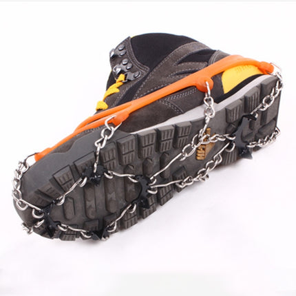 One Pair 8 Teeth Anti-Slip Ice Gripper Hiking Climbing Chain Shoes Covers(Orange)-garmade.com