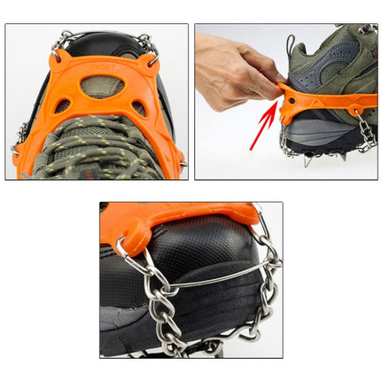 One Pair 8 Teeth Anti-Slip Ice Gripper Hiking Climbing Chain Shoes Covers(Orange)-garmade.com