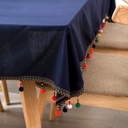 New Fashion European Ethnic Style Colorful Ball Tassel Cotton Tablecloth-garmade.com