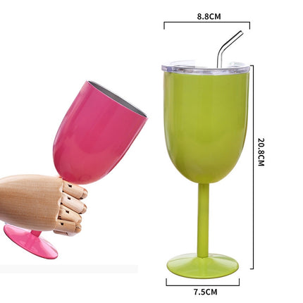 New Fashion Stainless Steel Vacuum Cup Red Wine Cocktail Goblet Creative Gift (Pink)-garmade.com