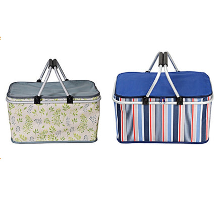 32L Outdoor Picnic Fold Oxford Cloth Pattern Handbag Lunch Insulated Bag Storage Basket-garmade.com