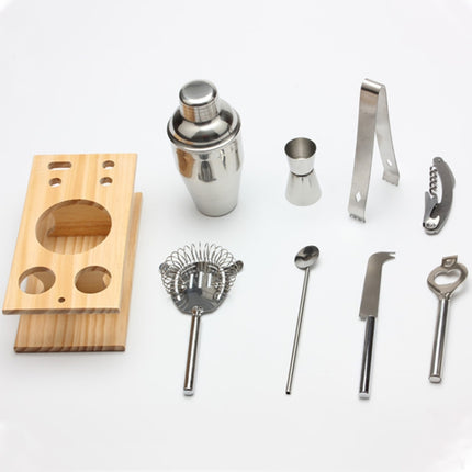 9 in 1 Stainless Steel Cocktail Shaker Tools Set with Wooden Mount, Capacity: 350ml-garmade.com
