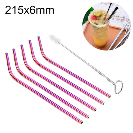 5 PCS Reusable Stainless Steel Bent Drinking Straw + Cleaner Brush Set Kit, 215*6mm(Colour)-garmade.com