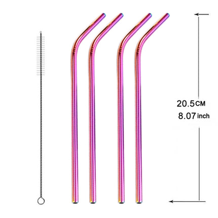 5 PCS Reusable Stainless Steel Bent Drinking Straw + Cleaner Brush Set Kit, 215*6mm(Colour)-garmade.com