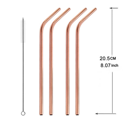 5 PCS Reusable Stainless Steel Bent Drinking Straw + Cleaner Brush Set Kit, 215*6mm(Rose Gold)-garmade.com