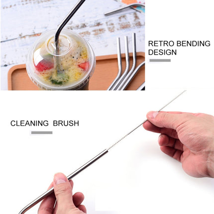 5 PCS Reusable Stainless Steel Bent Drinking Straw + Cleaner Brush Set Kit, 215*6mm(Rose Gold)-garmade.com