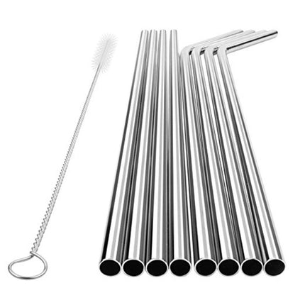5 PCS Reusable Stainless Steel Bent Drinking Straw + Cleaner Brush Set Kit, 215*6mm(Silver)-garmade.com