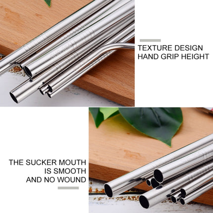 5 PCS Reusable Stainless Steel Bent Drinking Straw + Cleaner Brush Set Kit, 215*6mm(Silver)-garmade.com