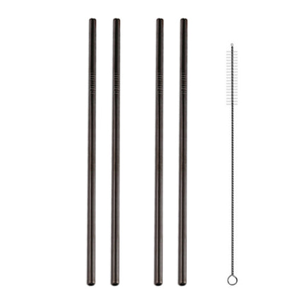 5 PCS Reusable Stainless Steel Straight Drinking Straw + Cleaner Brush Set Kit, 215*6mm(Black)-garmade.com