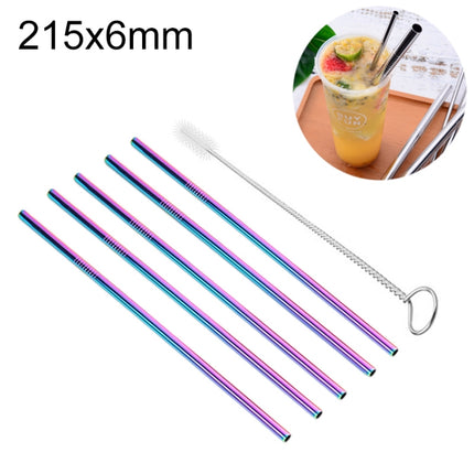 5 PCS Reusable Stainless Steel Straight Drinking Straw + Cleaner Brush Set Kit, 215*6mm(Colour)-garmade.com