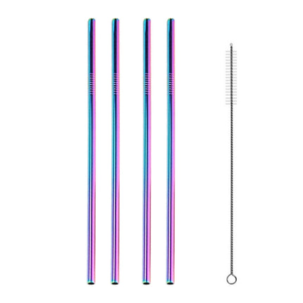 5 PCS Reusable Stainless Steel Straight Drinking Straw + Cleaner Brush Set Kit, 215*6mm(Colour)-garmade.com