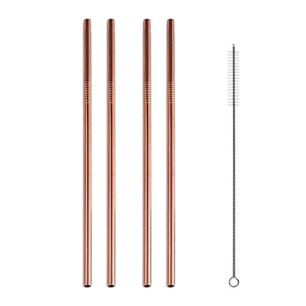 5 PCS Reusable Stainless Steel Straight Drinking Straw + Cleaner Brush Set Kit, 215*6mm(Rose Gold)-garmade.com