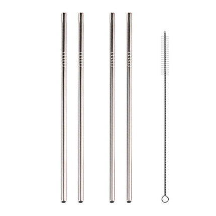 5 PCS Reusable Stainless Steel Straight Drinking Straw + Cleaner Brush Set Kit, 215*6mm(Silver)-garmade.com