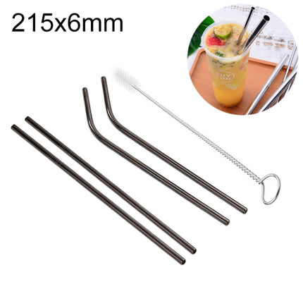 4 PCS Reusable Stainless Steel Drinking Straw + Cleaner Brush Set Kit, 215*6mm(Black)-garmade.com