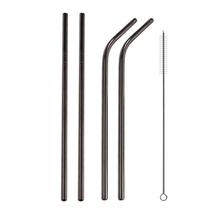 4 PCS Reusable Stainless Steel Drinking Straw + Cleaner Brush Set Kit, 215*6mm(Black)-garmade.com