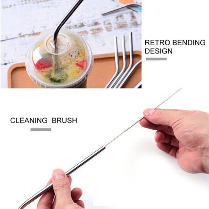 4 PCS Reusable Stainless Steel Drinking Straw + Cleaner Brush Set Kit, 215*6mm(Black)-garmade.com