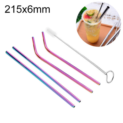 4 PCS Reusable Stainless Steel Drinking Straw + Cleaner Brush Set Kit, 215*6mm(Colour)-garmade.com