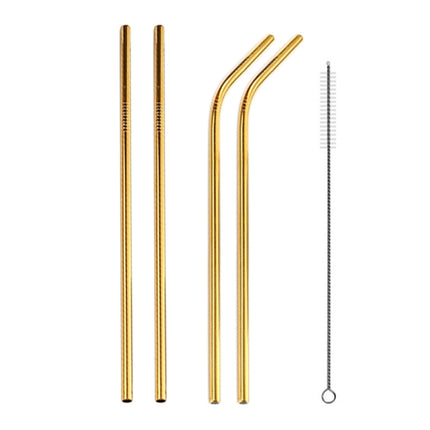 4 PCS Reusable Stainless Steel Drinking Straw + Cleaner Brush Set Kit, 215*6mm(Gold)-garmade.com