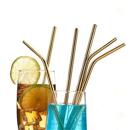 4 PCS Reusable Stainless Steel Drinking Straw + Cleaner Brush Set Kit, 215*6mm(Gold)-garmade.com