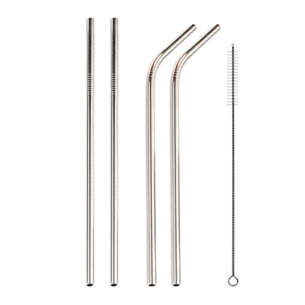 4 PCS Reusable Stainless Steel Drinking Straw + Cleaner Brush Set Kit, 215*6mm(Silver)-garmade.com