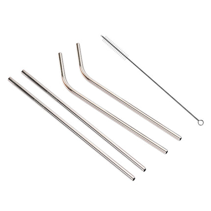 4 PCS Reusable Stainless Steel Drinking Straw + Cleaner Brush Set Kit, 215*6mm(Silver)-garmade.com