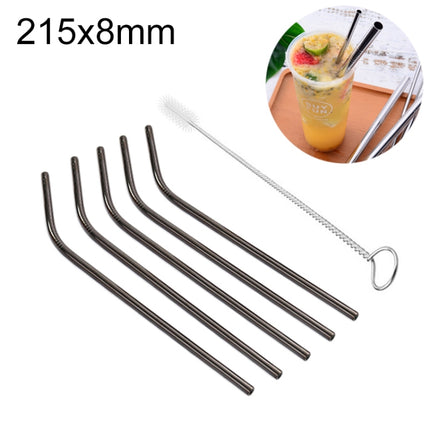 5 PCS Reusable Stainless Steel Bent Drinking Straw + Cleaner Brush Set Kit, 215*8mm(Black)-garmade.com