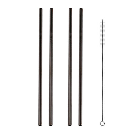 5 PCS Reusable Stainless Steel Straight Drinking Straw + Cleaner Brush Set Kit, 215*8mm(Black)-garmade.com