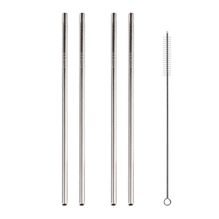 5 PCS Reusable Stainless Steel Straight Drinking Straw + Cleaner Brush Set Kit, 215*8mm(Silver)-garmade.com