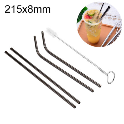 4 PCS Reusable Stainless Steel Drinking Straw + Cleaner Brush Set Kit, 215*8mm(Black)-garmade.com