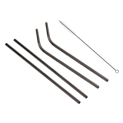 4 PCS Reusable Stainless Steel Drinking Straw + Cleaner Brush Set Kit, 215*8mm(Black)-garmade.com
