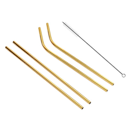 4 PCS Reusable Stainless Steel Drinking Straw + Cleaner Brush Set Kit, 215*8mm(Gold)-garmade.com
