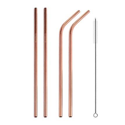 4 PCS Reusable Stainless Steel Drinking Straw + Cleaner Brush Set Kit, 215*8mm(Rose Gold)-garmade.com