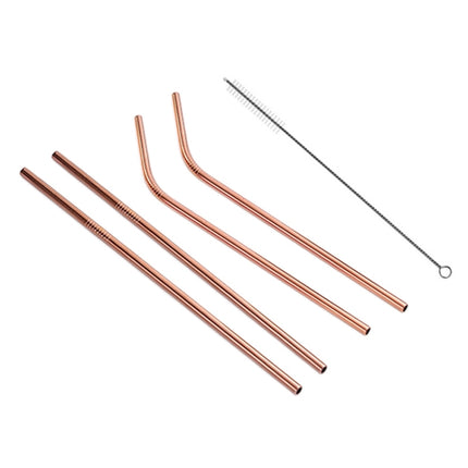 4 PCS Reusable Stainless Steel Drinking Straw + Cleaner Brush Set Kit, 215*8mm(Rose Gold)-garmade.com