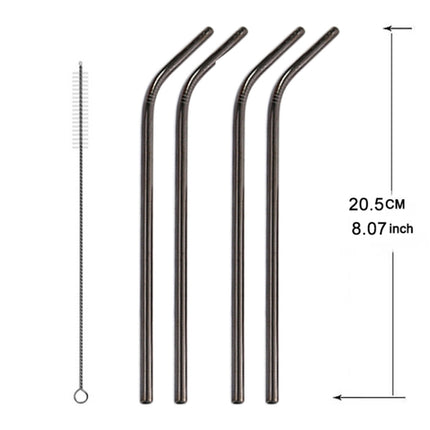 5 PCS Reusable Stainless Steel Bent Drinking Straw + Cleaner Brush Set Kit, 266*6mm(Black)-garmade.com