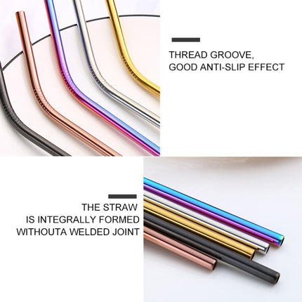 5 PCS Reusable Stainless Steel Bent Drinking Straw + Cleaner Brush Set Kit, 266*6mm(Silver)-garmade.com