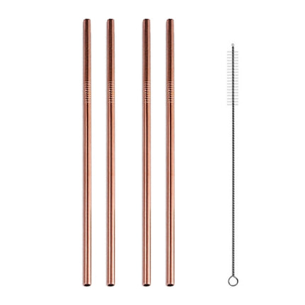 5 PCS Reusable Stainless Steel Straight Drinking Straw + Cleaner Brush Set Kit, 266*6mm(Rose Gold)-garmade.com