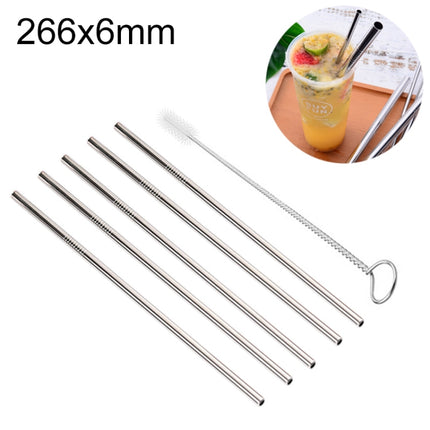 5 PCS Reusable Stainless Steel Straight Drinking Straw + Cleaner Brush Set Kit, 266*6mm(Silver)-garmade.com