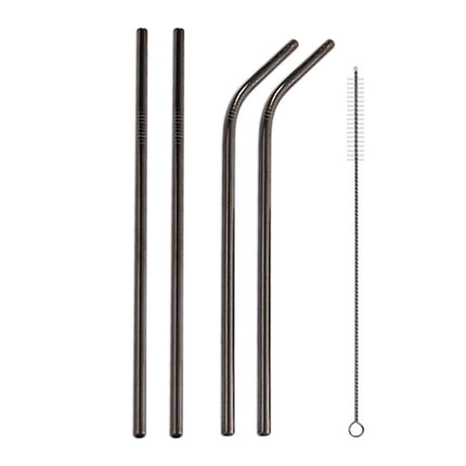 4 PCS Reusable Stainless Steel Drinking Straw + Cleaner Brush Set Kit, 266*6mm(Black)-garmade.com