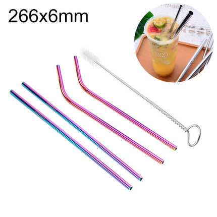 4 PCS Reusable Stainless Steel Drinking Straw + Cleaner Brush Set Kit, 266*6mm(Colour)-garmade.com