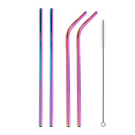 4 PCS Reusable Stainless Steel Drinking Straw + Cleaner Brush Set Kit, 266*6mm(Colour)-garmade.com