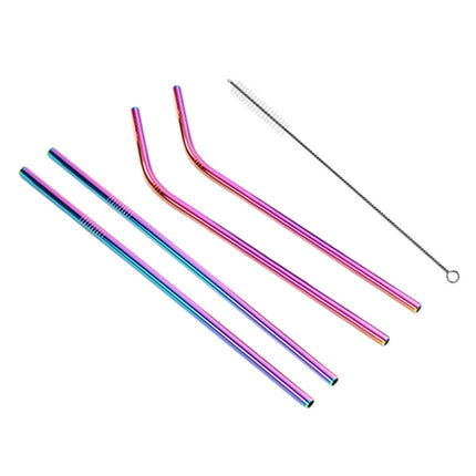 4 PCS Reusable Stainless Steel Drinking Straw + Cleaner Brush Set Kit, 266*6mm(Colour)-garmade.com