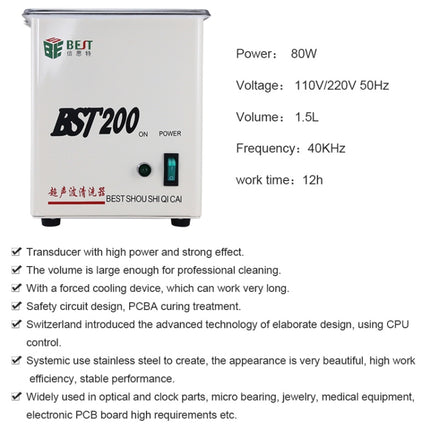 BEST-200 1.5L Stainless Steel Ultrasonic Cleaner (Voltage 220V)-garmade.com