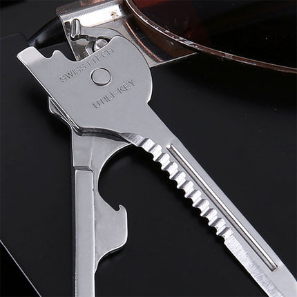 SWISS+TECH Stainless Steel 6 in 1 Multi-function Outdoor Key Chain, Foldable Mini Tools Key Ring-garmade.com
