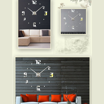 Bedroom Home Decor Frameless Large Number 3D Mirror DIY Wall Sticker Mute Clock, Size: 100*100cm(Silver)-garmade.com