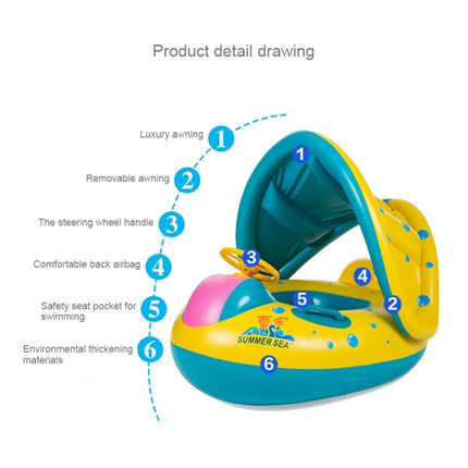 Inflatable Swimming Safety Seat Sunshade Boat Ring for Baby Children, Inflated Size: 72cm x 65cm x 58cm-garmade.com